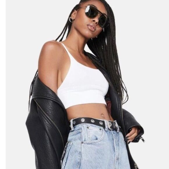 Free People Andi Square Neck Crop Top Bralette White Size M/L NWT - Picture 2 of 10